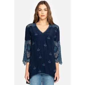 Johnny Was Jay Jay V-neck Top, Blue, Size S